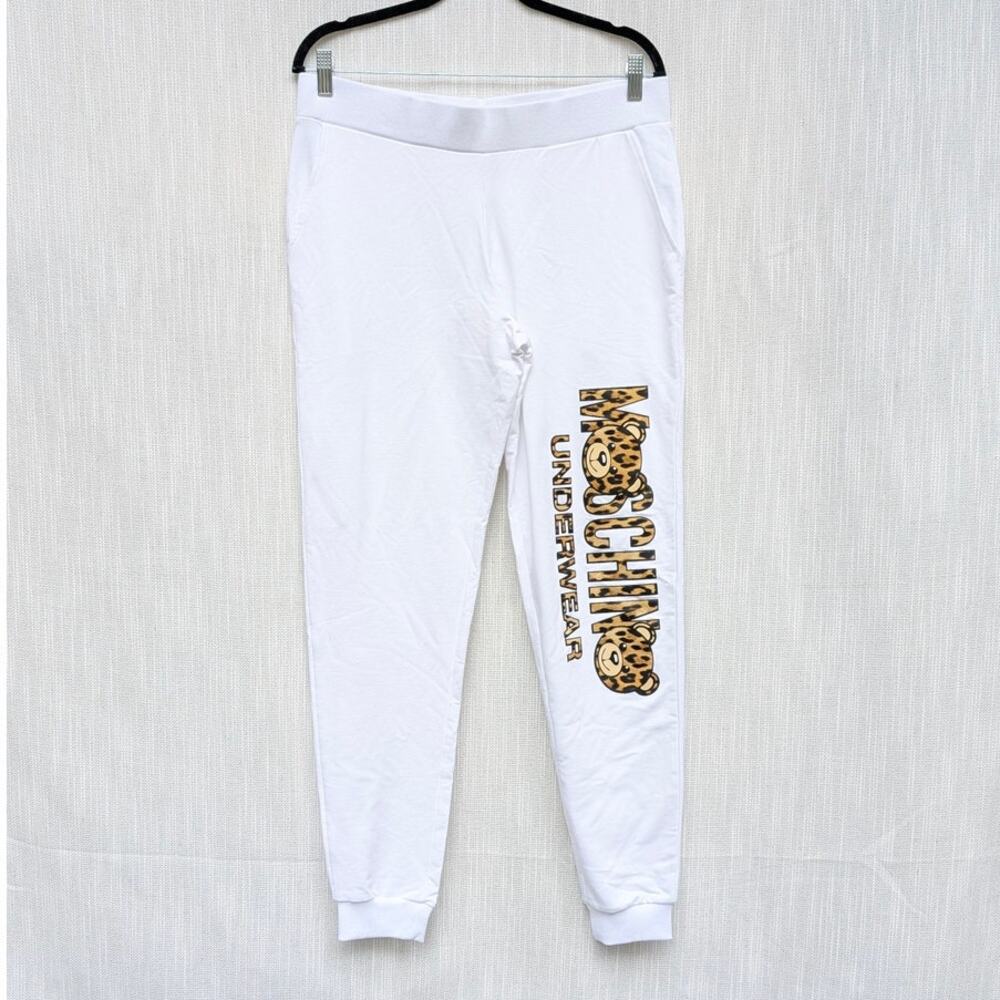 Moschino Underwear Pants Womens XL White Logo Print Cotton Ankle Sweatpants NWT - Picture 2 of 11